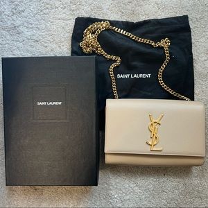 YVES SAINT LAURENT KATE SMALL CHAIN BAG LEATHER DARK BEIGE